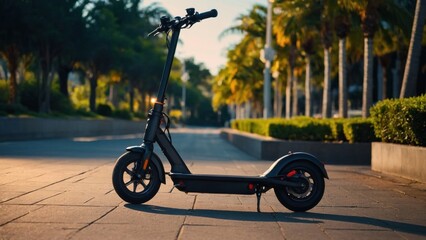 Electric scooter with a compact and foldable frame, ideal for easy transport and storage in urban environments