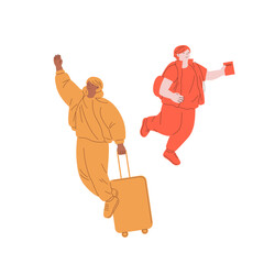Set of travelling young men, vector illustration