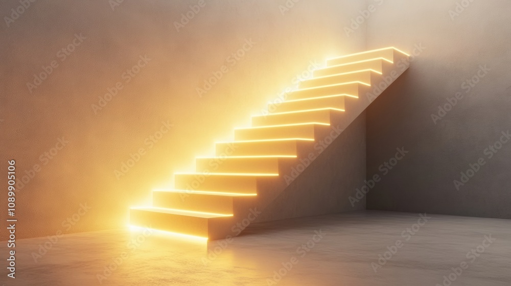 Aufkleber a bright staircase softly illuminates a minimalist room, creating a serene ambiance and inviting exp