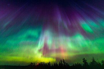 Colorful Aurora Borealis, Northern Lights, at Yellowknife, Northwest Territories, Canada