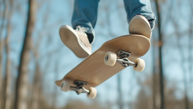 A skateboarder performing a trick in mid-air above the ground.