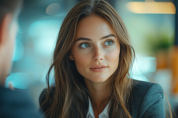 Fototapeta premium Business Woman Portrait, Board meeting, Office meeting, team meeting, office environment, computer office, business woman