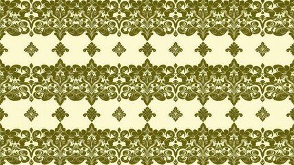 Elegant seamless damask wallpaper design with intricate vine and floral motifs in shades of gold and cream, ornate, decorative