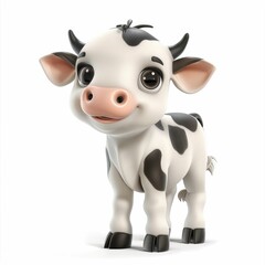 Fototapeta premium 3D cartoon cow illustration on isolated background.
