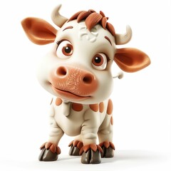 3D cartoon cow illustration on isolated background.