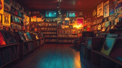 A Record Store with Shelves Full of Vinyl Records