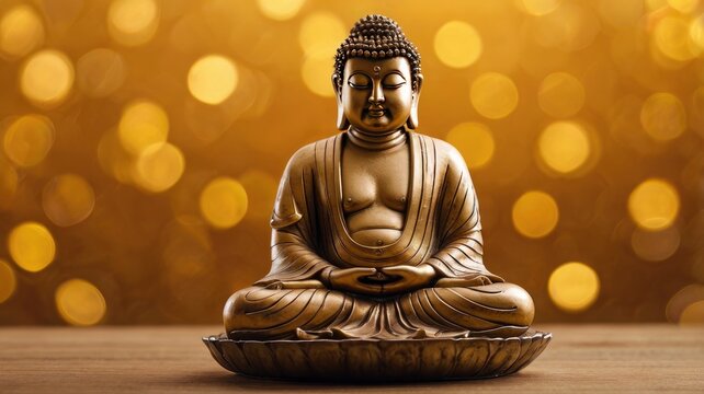 Buddha statue on golden background, ai