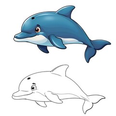 Obraz premium Shark Coloring and Illustration, Shark Matching Line Art for Kids' Activities or Educational Fun.