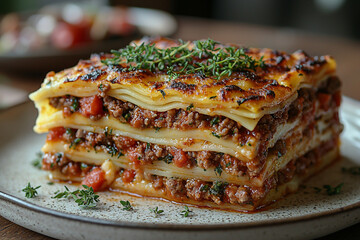 Lasagna – Layered pasta with meat, cheese, and tomato sauce 