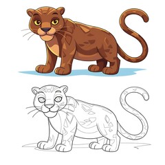 Obraz premium Cheerful Cartoon Leopard Coloring and Illustration, Leopard Matching Line Art for Kids' Activities or Educational Fun. 