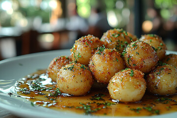 Olive Ascolane – Stuffed and fried olives 
 resturant, natural lighting, beautiful meal, captivating 