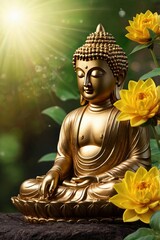 Fototapeta premium buddha golden flower with circles and Green leaf, ai