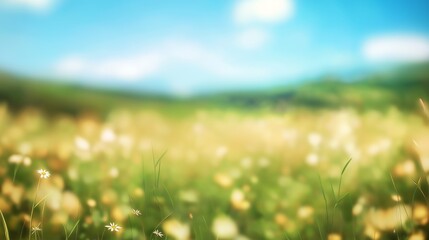 Obraz premium Wildflower meadow under blue sky on a sunny day