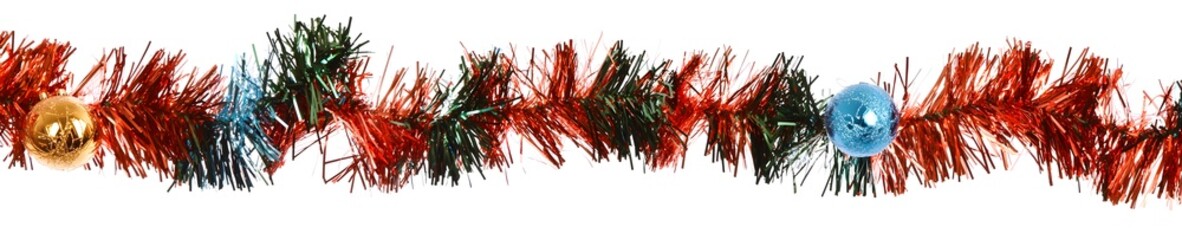 New Year and Christmas decoration. Seamless tinsel garlands. on white