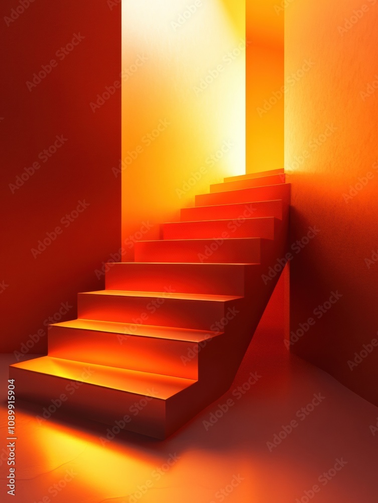 Aufkleber warm orange light highlights a staircase in an abstract space, creating a striking contrast with the