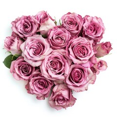 Naklejka premium Heart of pink roses. Valentine Love. Isolated on white background.