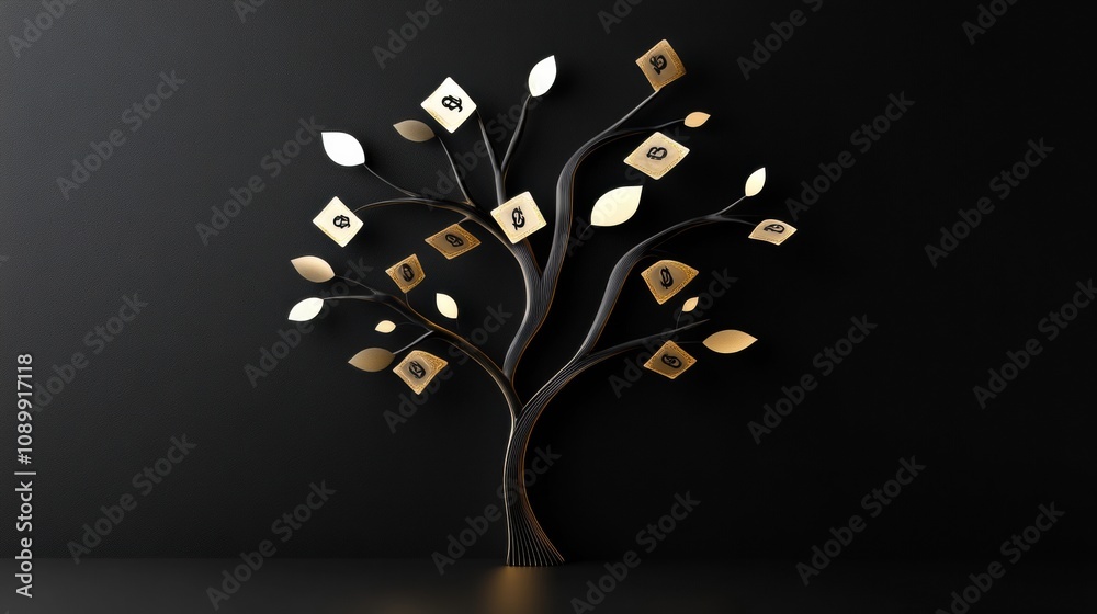 Aufkleber A creative tree design showcases abstract branches adorned with discount symbols and price tags, emphasizing commerce and savings. Generative AI