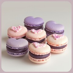 Fototapeta premium Valentines Day heart shaped macarons in pink and purple.