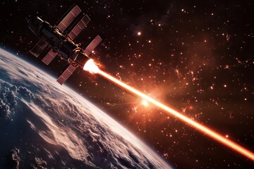 Space Station Firing Laser Beam Towards Earth