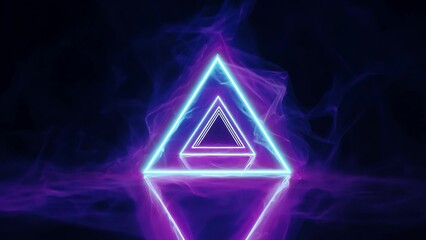Illuminating neon triangle surrounded by flowing smoke in vibrant colors
