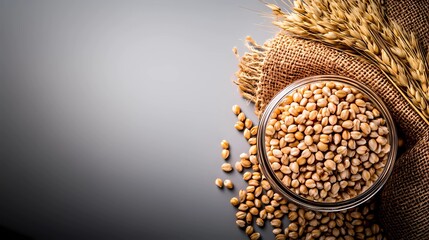 Obraz premium Textural background of grains spread naturally, emphasizing simplicity, rustic warmth, and healthy eating with its earthy, organic appeal