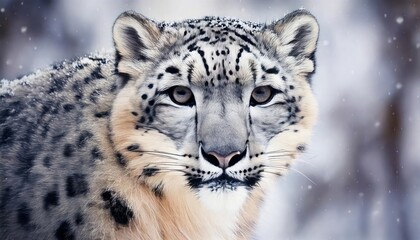Fototapeta premium picture of a snow leopard looking forward 