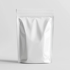 Matte white stand-up pouch with clean minimalist design