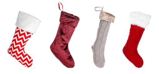 Set of Christmas socks on white background