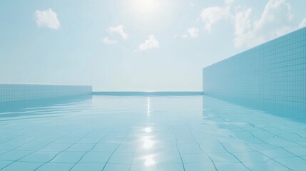 Obraz premium A pristine, empty swimming pool with sleek modern design, surrounded by clean tiles and a bright, clear sky above, captured in full HD quality.