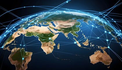 Digital photographic illustration of planet earth global communication network or connected data streams shining. Reach of modern technology.