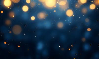 Abstract dark blue glitter and circle shaped bokeh on blurry background. Festive backdrop for holiday or event. Christmas and Happy New year background.	