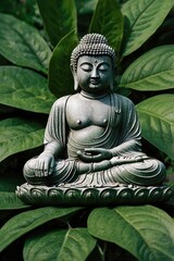 Obraz premium buddha in green leaf boarder, ai
