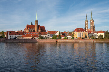 View of Ostrów Tumski, the historic part of Wrocław located across the Odra River, Poland