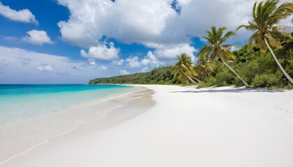 Beach landscape photo, Blue sea water, clean white sand, fine white clouds, blue sky