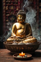 Fototapeta premium Buddha image with incense, ai