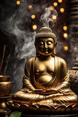 Fototapeta premium Buddha image with incense, ai