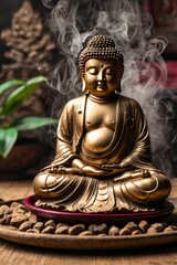 Fototapeta premium Buddha image with incense, ai