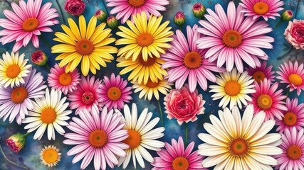Fototapeta premium Beautiful and vibrant watercolor illustration of various flowers including roses, lilies, and daisies, flowers, artistic