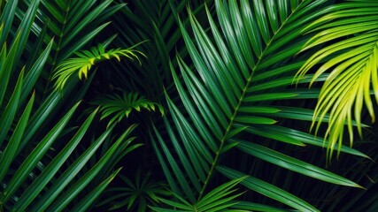 Fototapeta premium Close up of a natural tropical palm leaf texture in vibrant green hues, leafy, palm tree