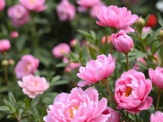 Obraz premium Pink peony flowers arranged in a beautifully vibrant background, summer, spring