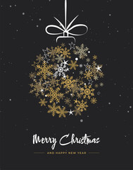Christmas golden ball of snowflakes on dark background