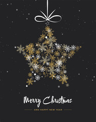 Greeting cards with christmas star of golden snowflakes