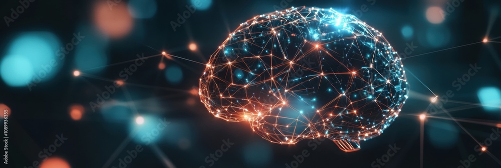 Leinwandbilder This digital brain design features vibrant connections and glowing nodes, symbolizing complex neural networks and advanced technology. Generative AI