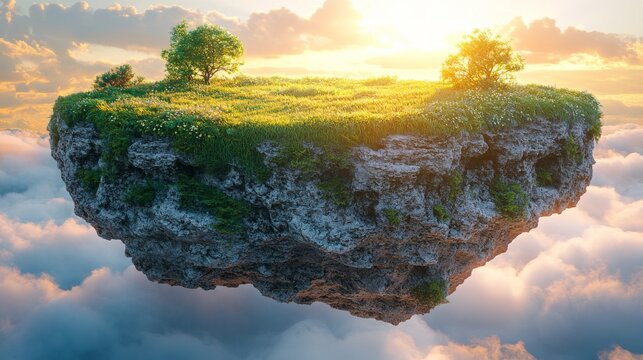 fantasy floating island with natural grassland