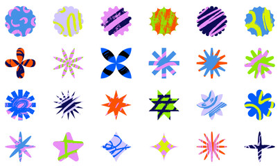 Obraz premium Vector Set of Brutalist Abstract Geometric Shapes, Simple Colourful Elements with Painted Textures for Design