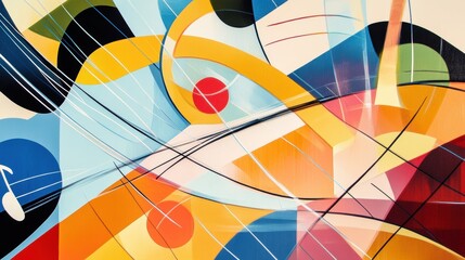 Colorful depiction of sound waves intertwines with musical notes and instruments, creating a lively...