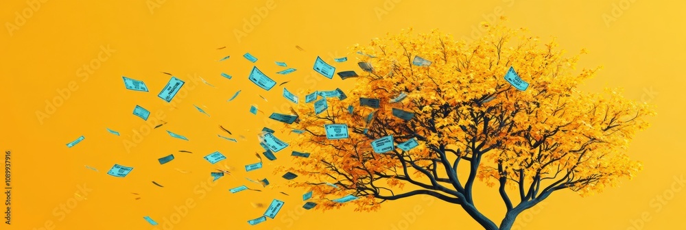 Aufkleber a vibrant tree features abstract branches adorned with discount symbols and price tags, illustrating