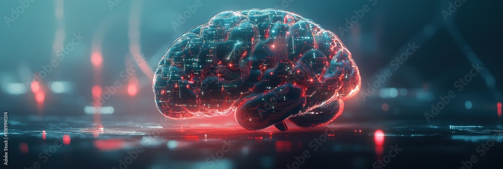 Leinwandbilder digital brain concept displays intricate neural networks with luminous highlights, emphasizing moder