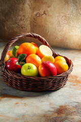 basket of fruits with soft lighting