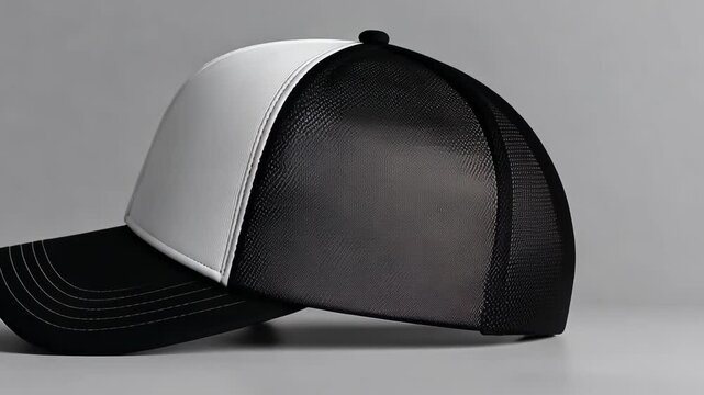 Blank black and white trucker hat mockup, front view Video